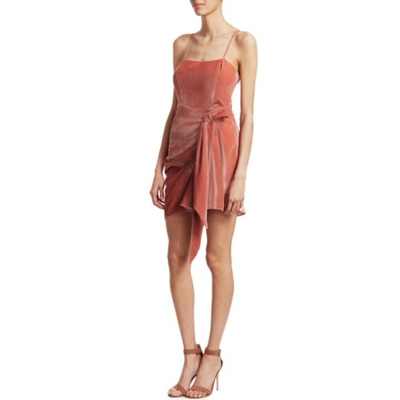 CINQ À SEPT 'Kiki' Sash-Front Sleeveless Velvet Mini Dress, Rosewood - Picture 2 of 3